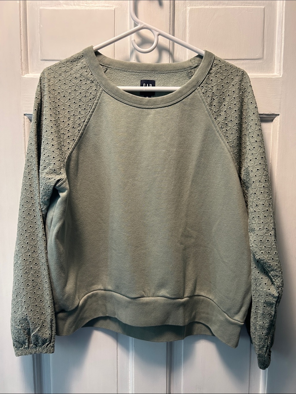 GAP Sage Eyelet Sleeve Crewneck Sweatshirt
